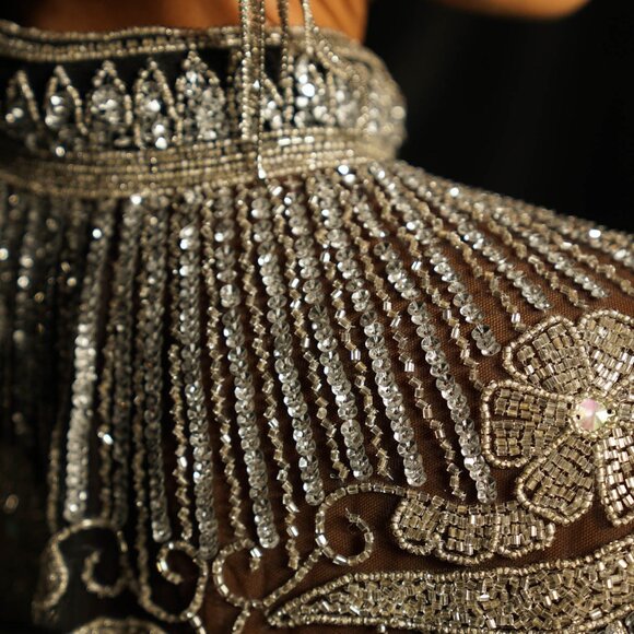 Silver Sequin Fringe Cape, Rhinestone Shawl, Luxury Beaded Cape, Festival Outfit - Picture 9 of 13